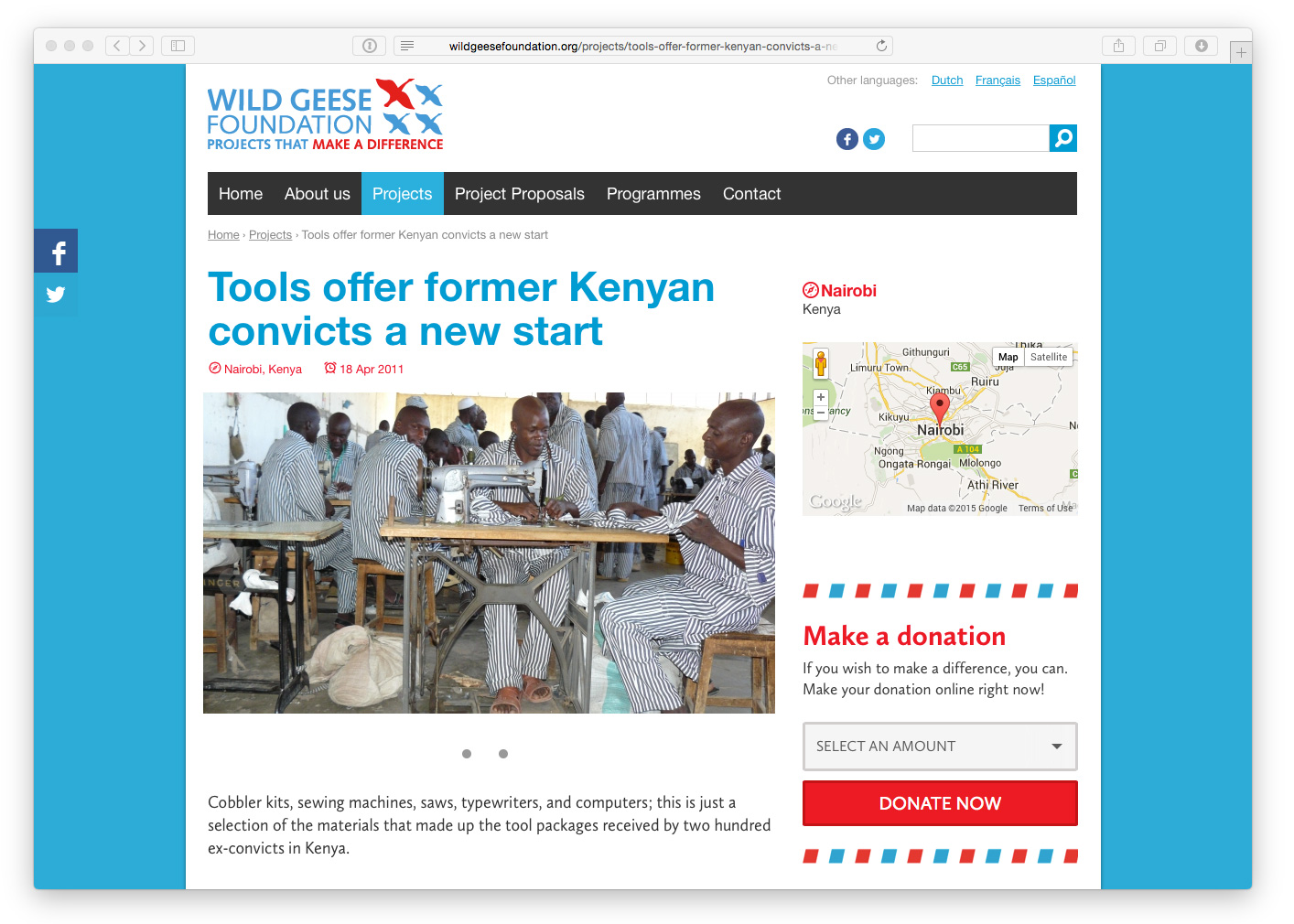 Screenshot website Wild Geese Foundation